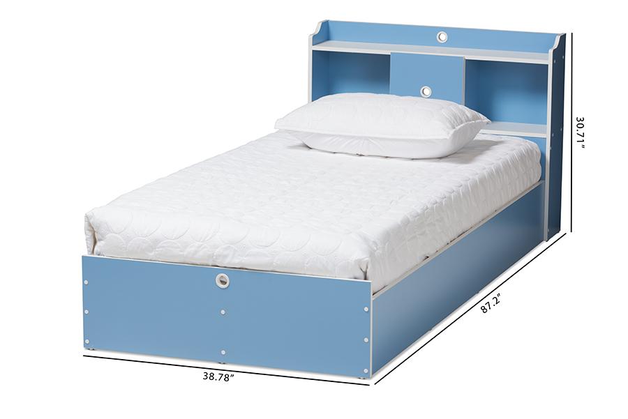 Baxton Studio Aeluin Contemporary Children's Blue and White Finished 2-Piece Bedroom Set