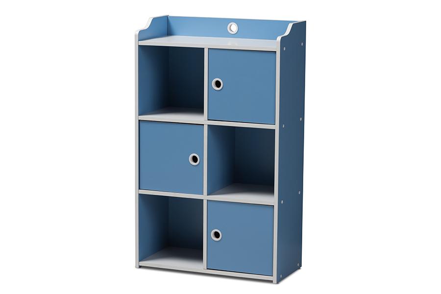 Baxton Studio Aeluin Contemporary Children's Blue and White Finished 3-Door Bookcase