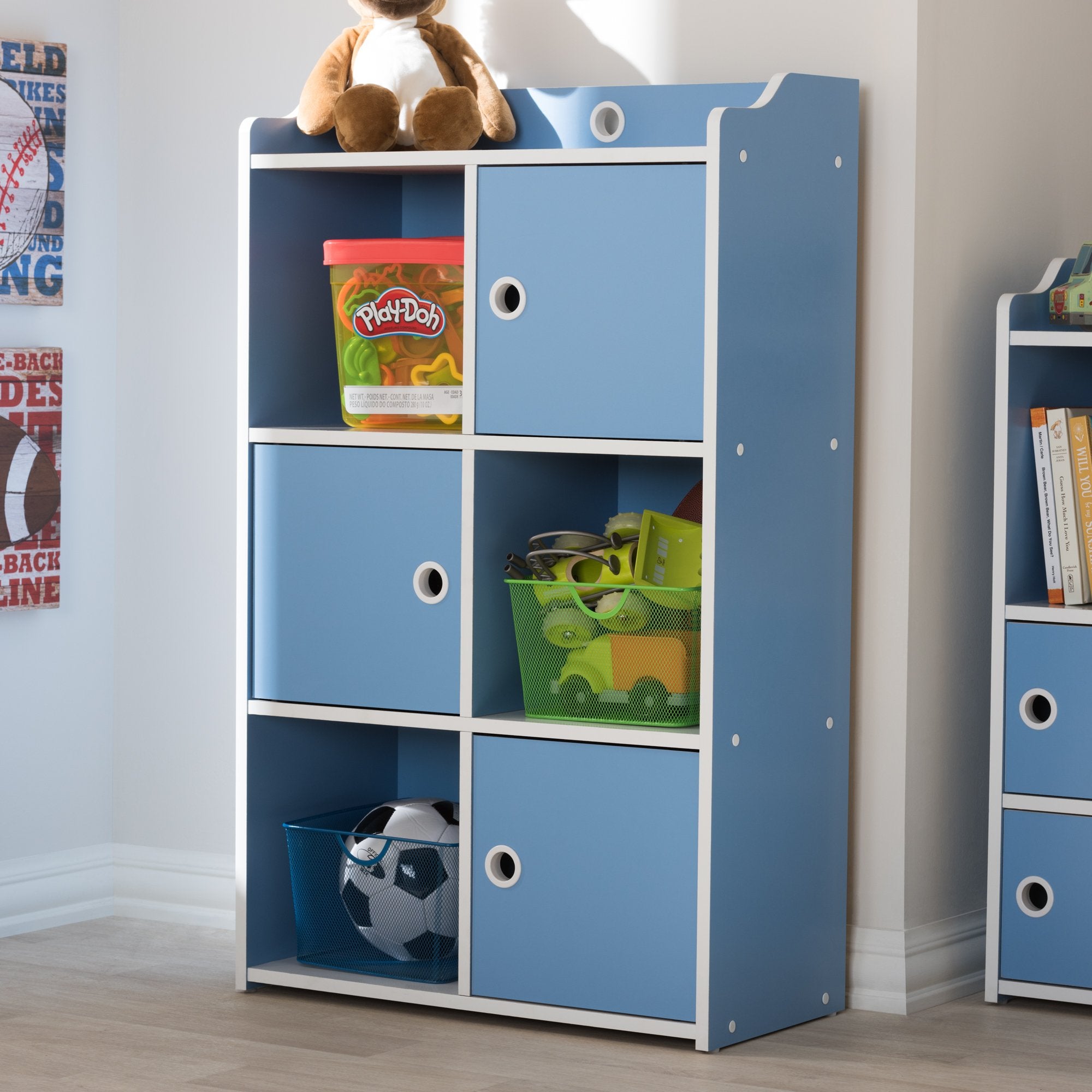 Baxton Studio Aeluin Contemporary Children's Blue and White Finished 3-Door Bookcase