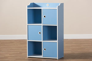 Baxton Studio Aeluin Contemporary Children's Blue and White Finished 3-Door Bookcase