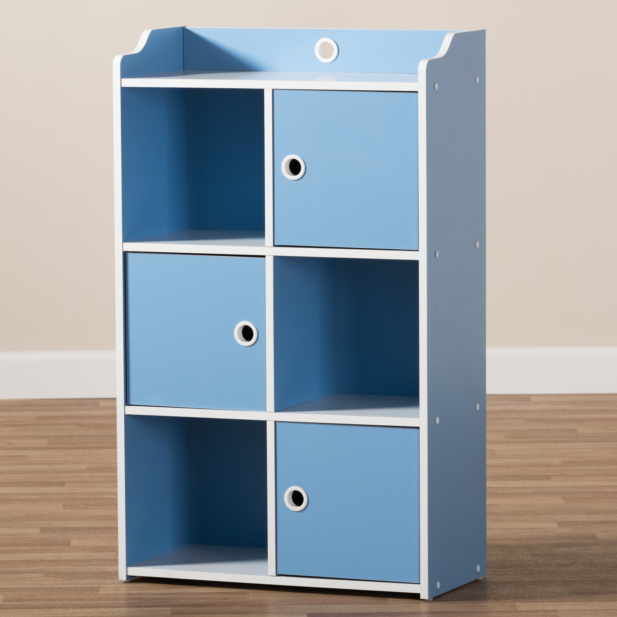 Baxton Studio Aeluin Contemporary Children's Blue and White Finished 3-Door Bookcase