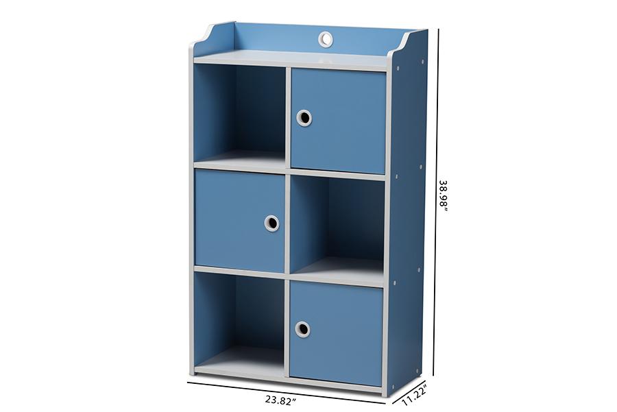 Baxton Studio Aeluin Contemporary Children's Blue and White Finished 3-Door Bookcase