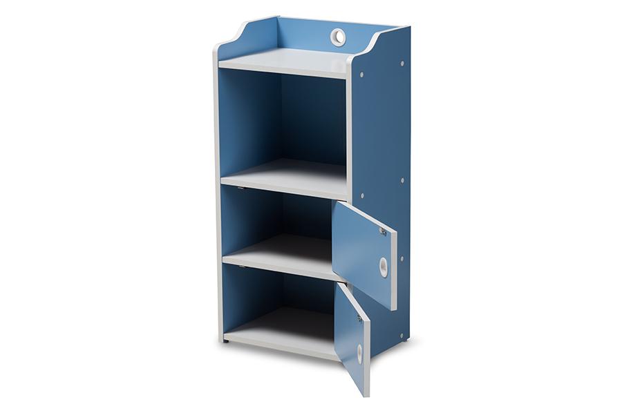 Baxton Studio Aeluin Contemporary Children's Blue and White Finished 2-Door Bookcase