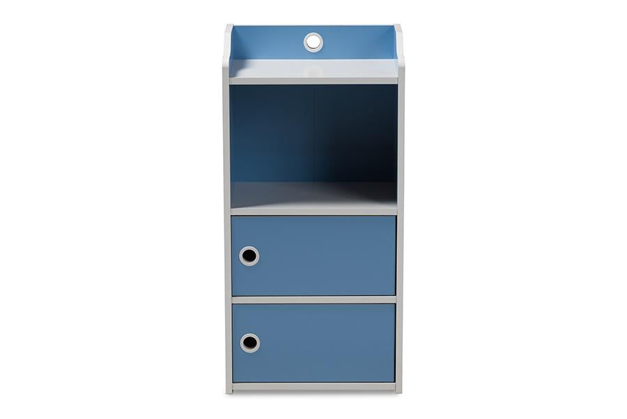 Baxton Studio Aeluin Contemporary Children's Blue and White Finished 2-Door Bookcase