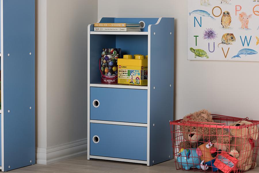 Baxton Studio Aeluin Contemporary Children's Blue and White Finished 2-Door Bookcase