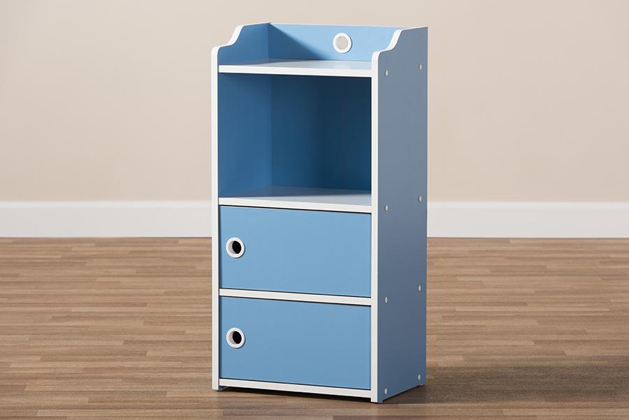 Baxton Studio Aeluin Contemporary Children's Blue and White Finished 2-Door Bookcase