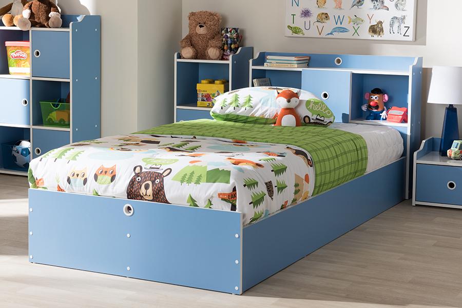 Baxton Studio Aeluin Contemporary Children's Blue and White Finished Platform Bed