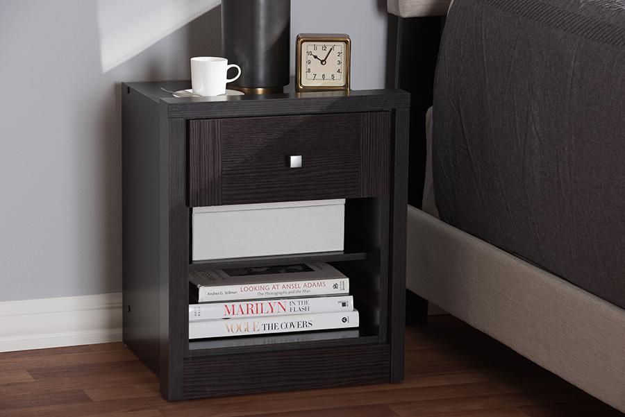 Baxton Studio Danette Modern and Contemporary Wenge Brown Finished 1-Drawer Nightstand