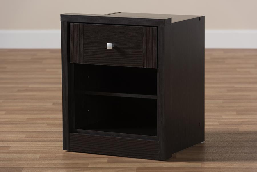 Baxton Studio Danette Modern and Contemporary Wenge Brown Finished 1-Drawer Nightstand