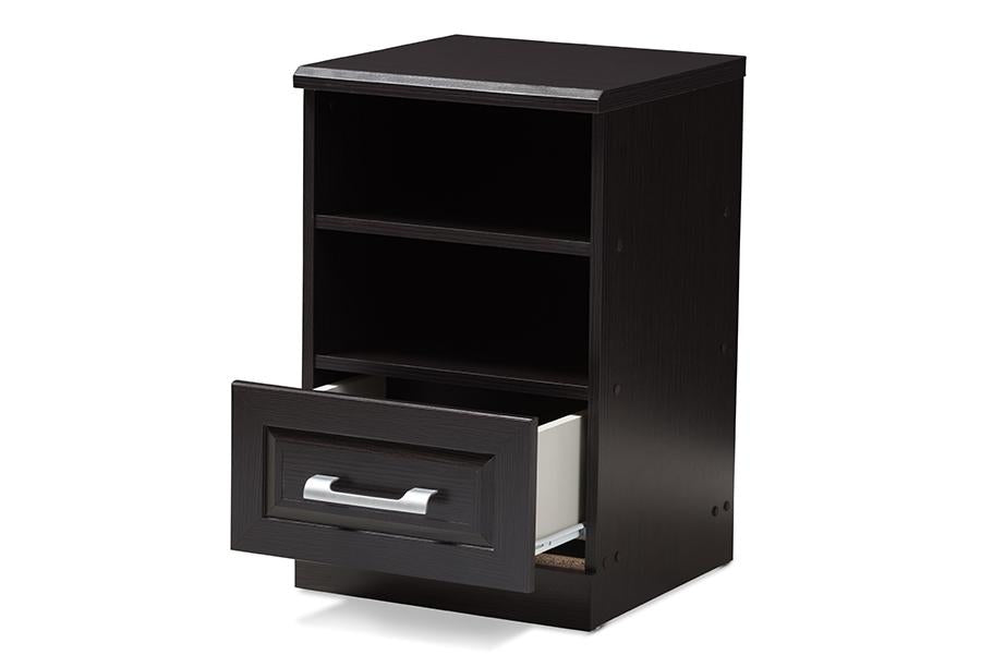 Baxton Studio Odelia Modern and Contemporary Wenge Brown Finished 1-Drawer Nightstand