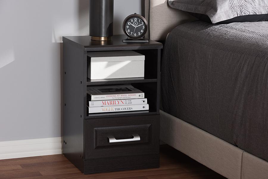 Baxton Studio Odelia Modern and Contemporary Wenge Brown Finished 1-Drawer Nightstand