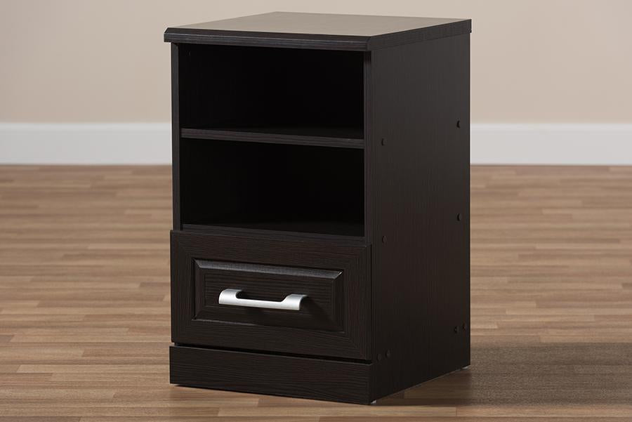 Baxton Studio Odelia Modern and Contemporary Wenge Brown Finished 1-Drawer Nightstand