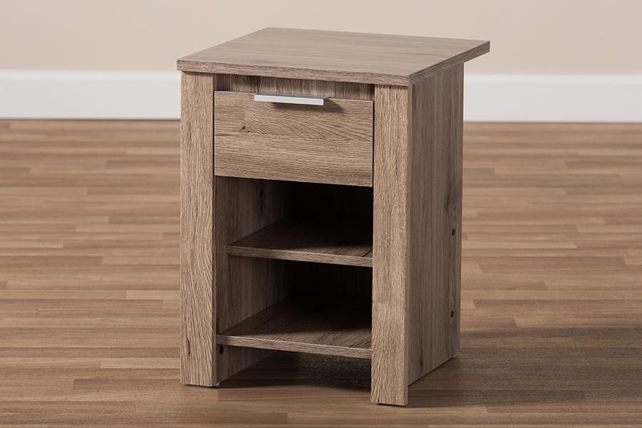 Baxton Studio Laverne Modern and Contemporary Oak Brown Finished 1-Drawer Nightstand