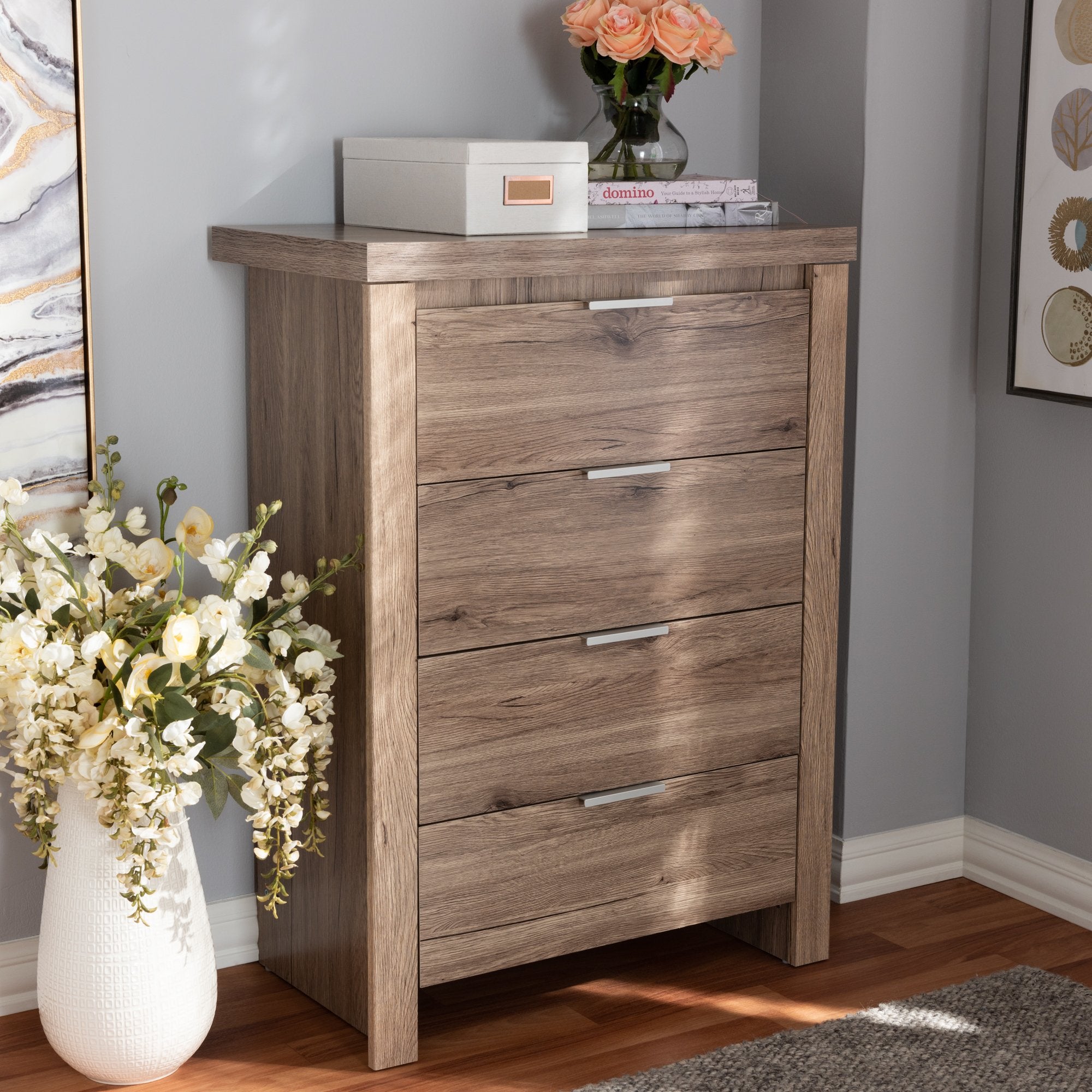 Baxton Studio Laverne Modern and Contemporary Oak Brown Finished 4-Drawer Chest