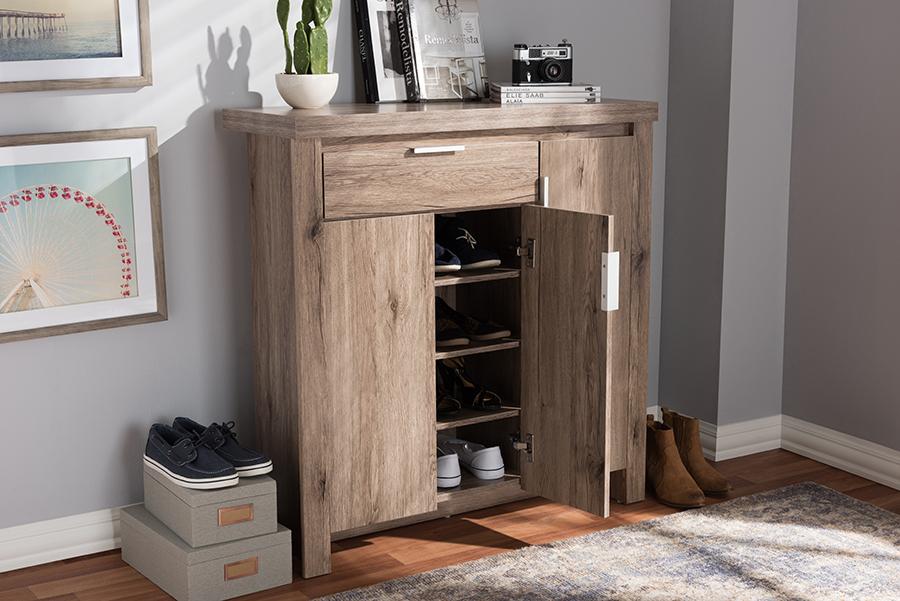 Baxton Studio Laverne Modern and Contemporary Oak Brown Finished Shoe Cabinet