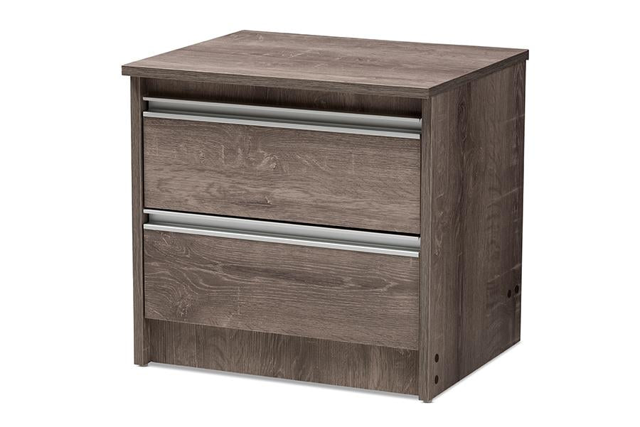 Baxton Studio Gallia Modern and Contemporary Oak Brown Finished 2-Drawer Nightstand