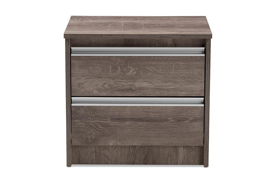 Baxton Studio Gallia Modern and Contemporary Oak Brown Finished 2-Drawer Nightstand