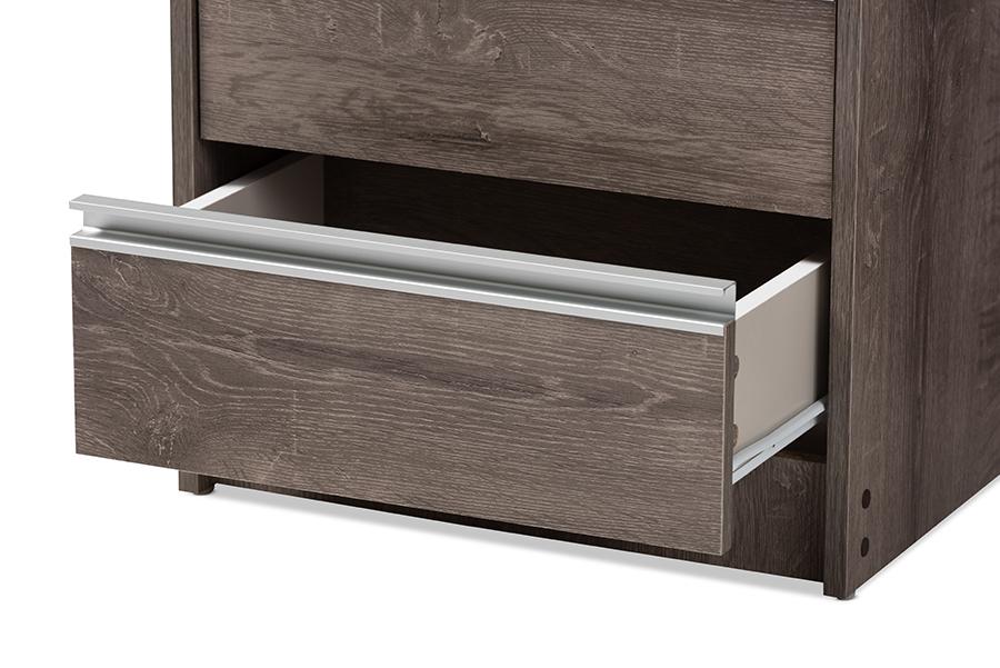 Baxton Studio Gallia Modern and Contemporary Oak Brown Finished 2-Drawer Nightstand