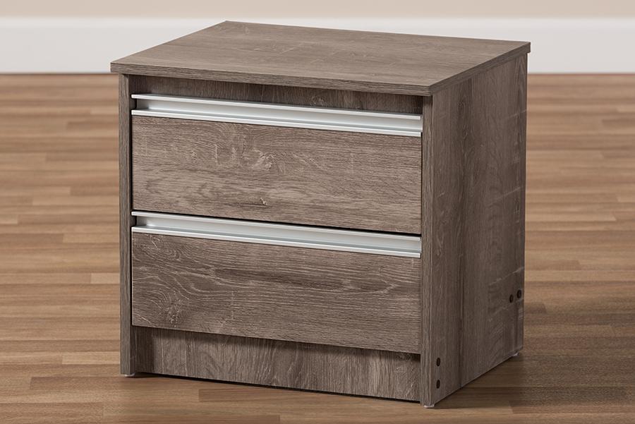 Baxton Studio Gallia Modern and Contemporary Oak Brown Finished 2-Drawer Nightstand