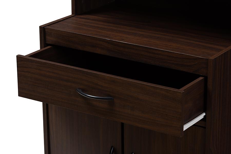 Baxton Studio Tannis Modern and Contemporary Dark Walnut Finished Kitchen Cabinet