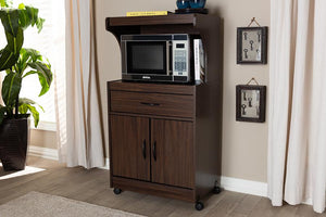 Baxton Studio Tannis Modern and Contemporary Dark Walnut Finished Kitchen Cabinet