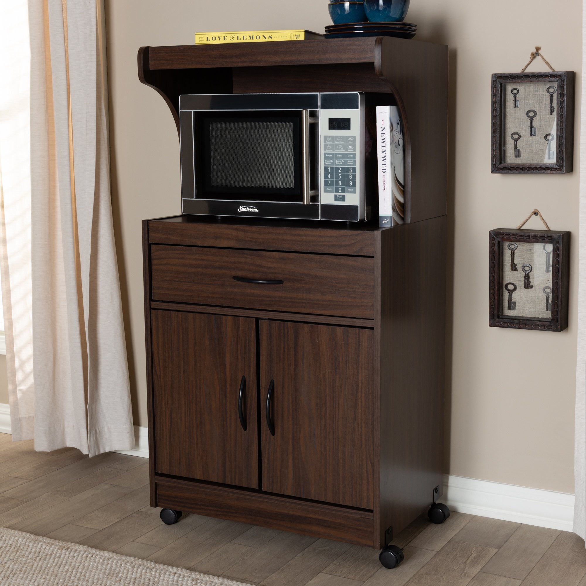 Baxton Studio Tannis Modern and Contemporary Dark Walnut Finished Kitchen Cabinet