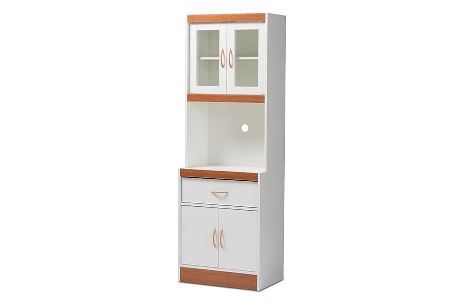 Baxton Studio Laurana Modern and Contemporary White and Cherry Finished Kitchen Cabinet and Hutch