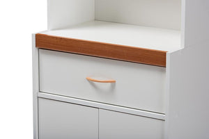 Baxton Studio Laurana Modern and Contemporary White and Cherry Finished Kitchen Cabinet and Hutch