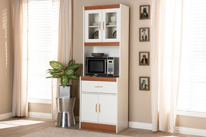 Baxton Studio Laurana Modern and Contemporary White and Cherry Finished Kitchen Cabinet and Hutch