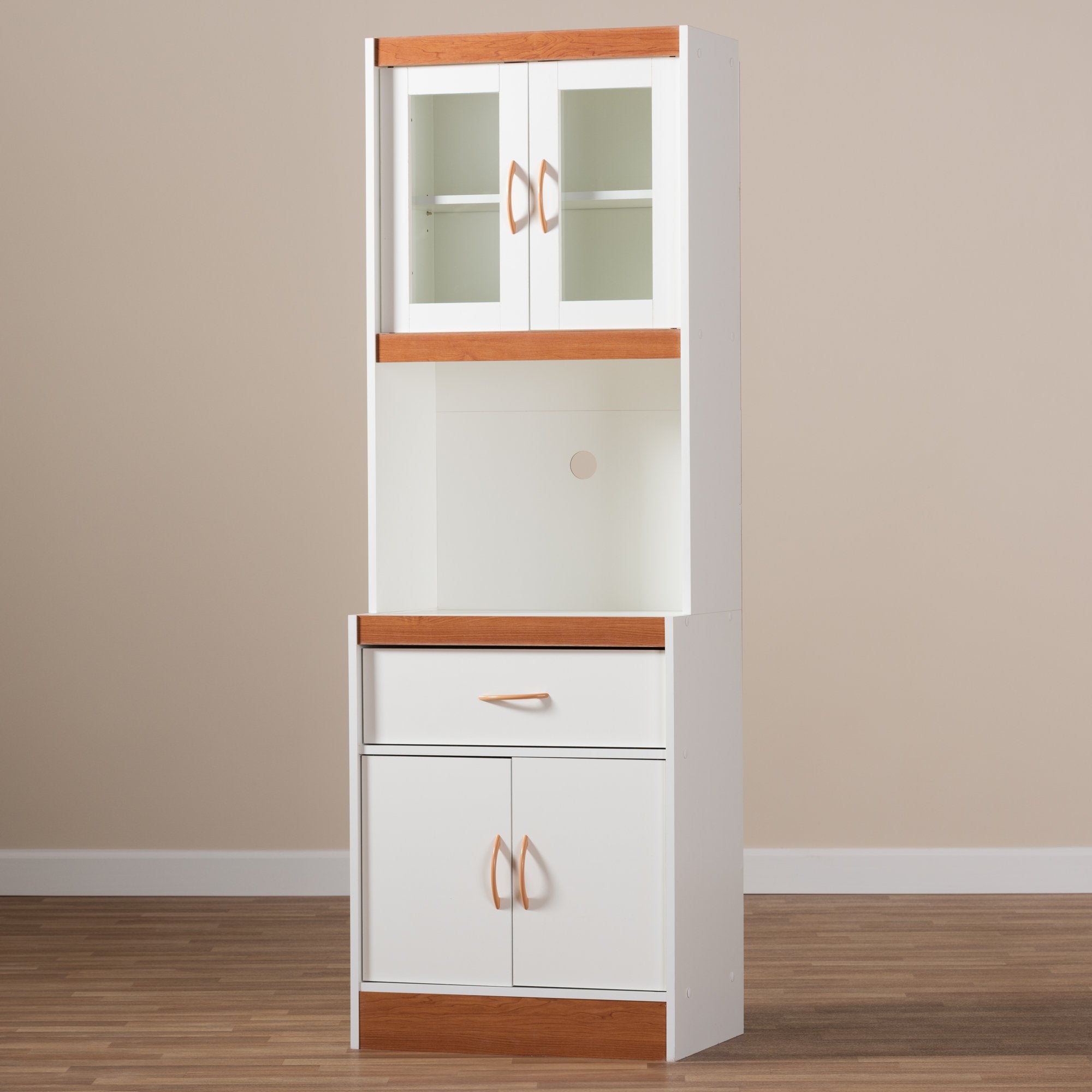 Baxton Studio Laurana Modern and Contemporary White and Cherry Finished Kitchen Cabinet and Hutch