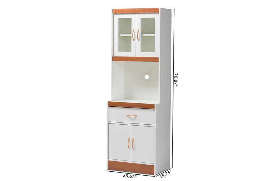 Baxton Studio Laurana Modern and Contemporary White and Cherry Finished Kitchen Cabinet and Hutch