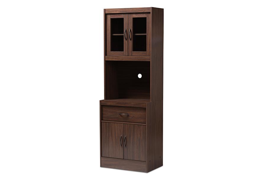 Baxton Studio Laurana Modern and Contemporary Dark Walnut Finished Kitchen Cabinet and Hutch