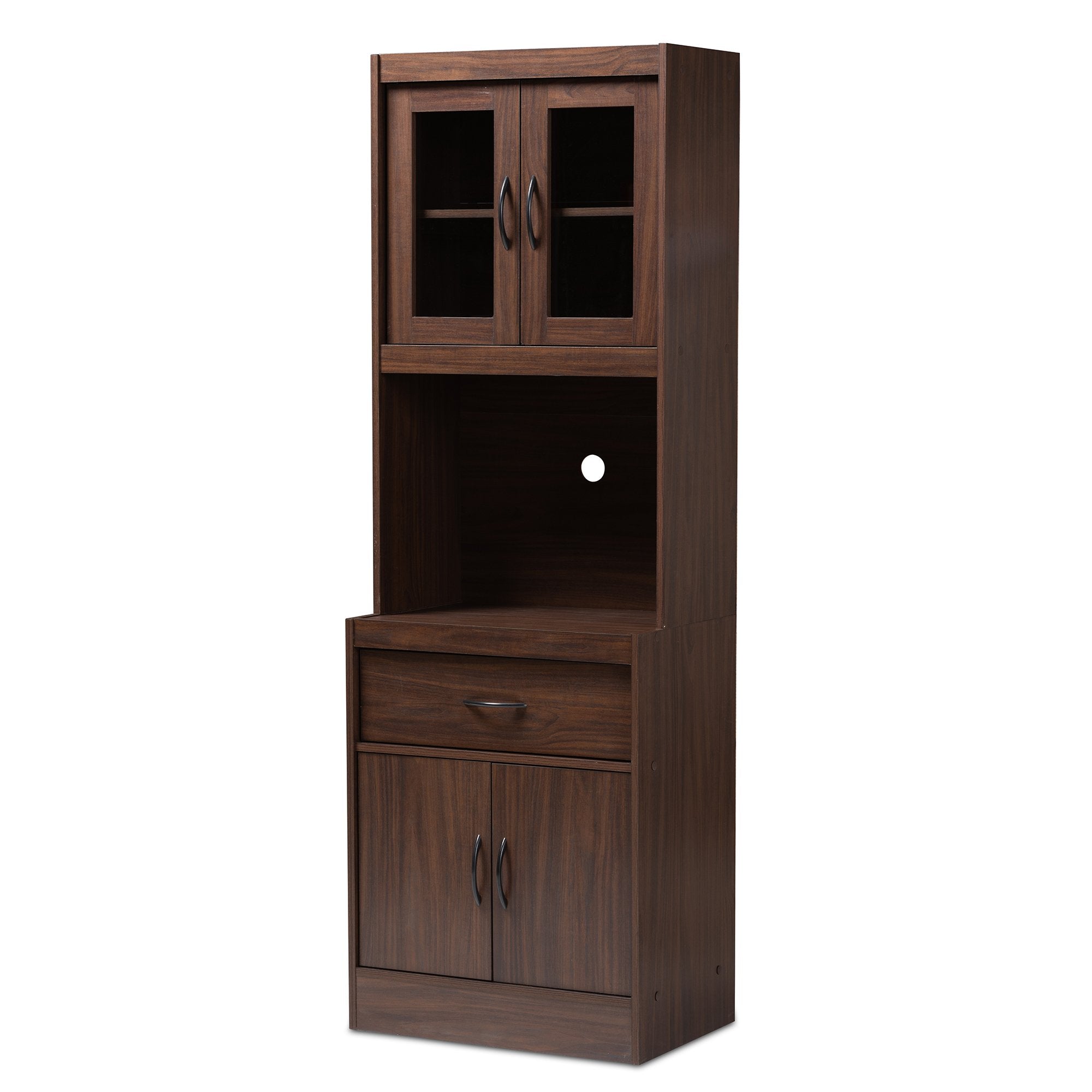 Baxton Studio Laurana Modern and Contemporary Dark Walnut Finished Kitchen Cabinet and Hutch