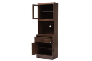 Baxton Studio Laurana Modern and Contemporary Dark Walnut Finished Kitchen Cabinet and Hutch