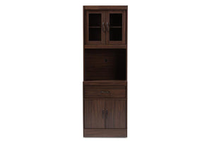 Baxton Studio Laurana Modern and Contemporary Dark Walnut Finished Kitchen Cabinet and Hutch