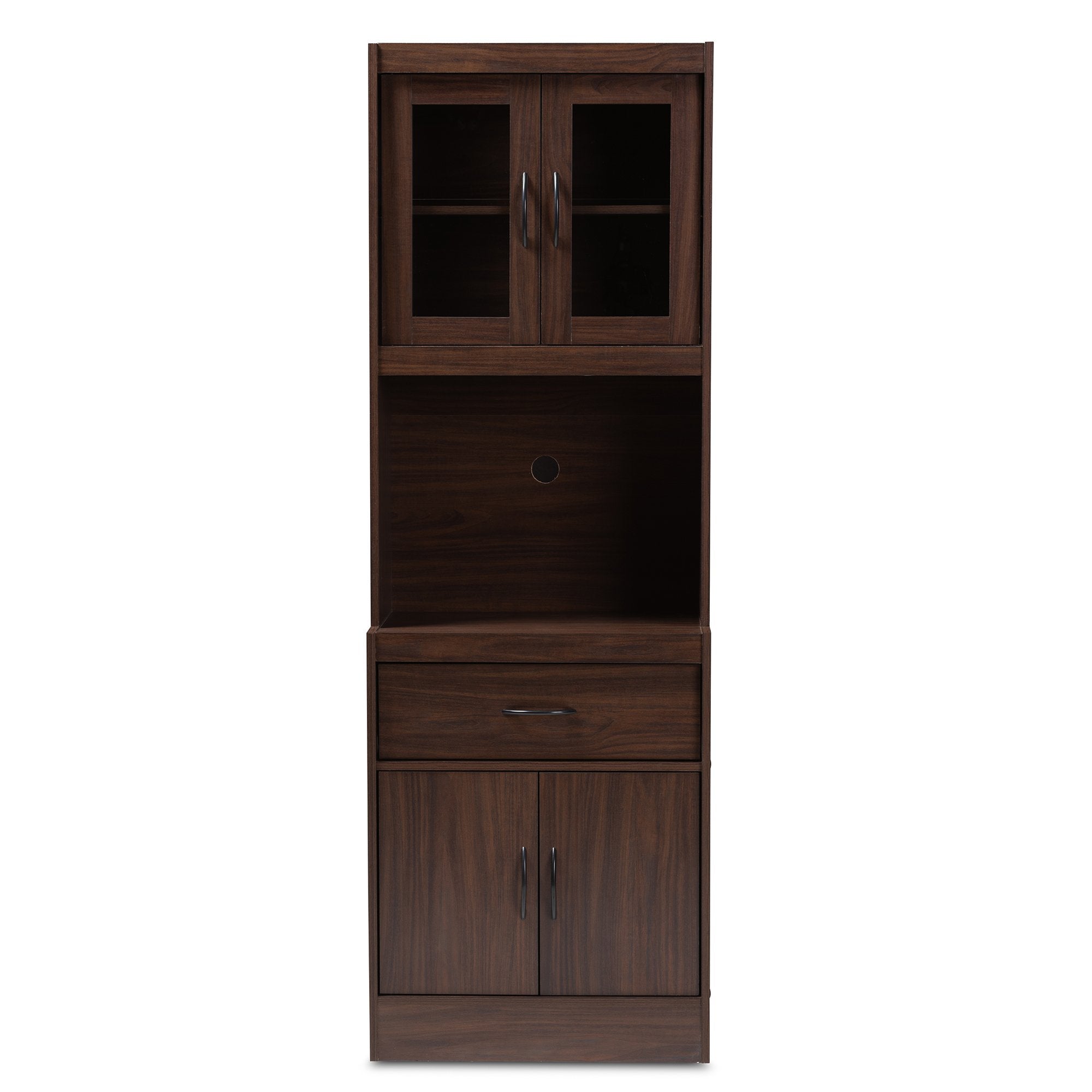 Baxton Studio Laurana Modern and Contemporary Dark Walnut Finished Kitchen Cabinet and Hutch