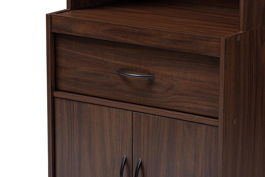 Baxton Studio Laurana Modern and Contemporary Dark Walnut Finished Kitchen Cabinet and Hutch