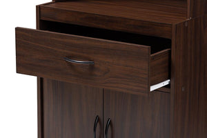 Baxton Studio Laurana Modern and Contemporary Dark Walnut Finished Kitchen Cabinet and Hutch