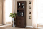 Baxton Studio Laurana Modern and Contemporary Dark Walnut Finished Kitchen Cabinet and Hutch