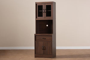 Baxton Studio Laurana Modern and Contemporary Dark Walnut Finished Kitchen Cabinet and Hutch