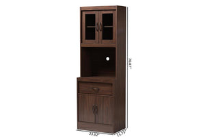 Baxton Studio Laurana Modern and Contemporary Dark Walnut Finished Kitchen Cabinet and Hutch