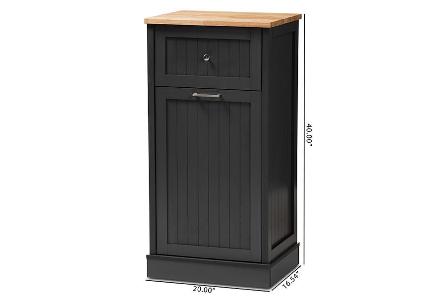 Baxton Studio Marcel Farmhouse and Coastal Dark Grey and Oak Brown Finished Kitchen Cabinet