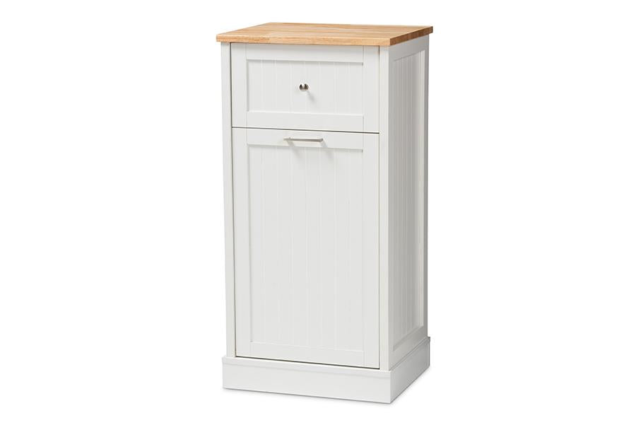 Baxton Studio Marcel Farmhouse and Coastal White and Oak Brown Finished Kitchen Cabinet