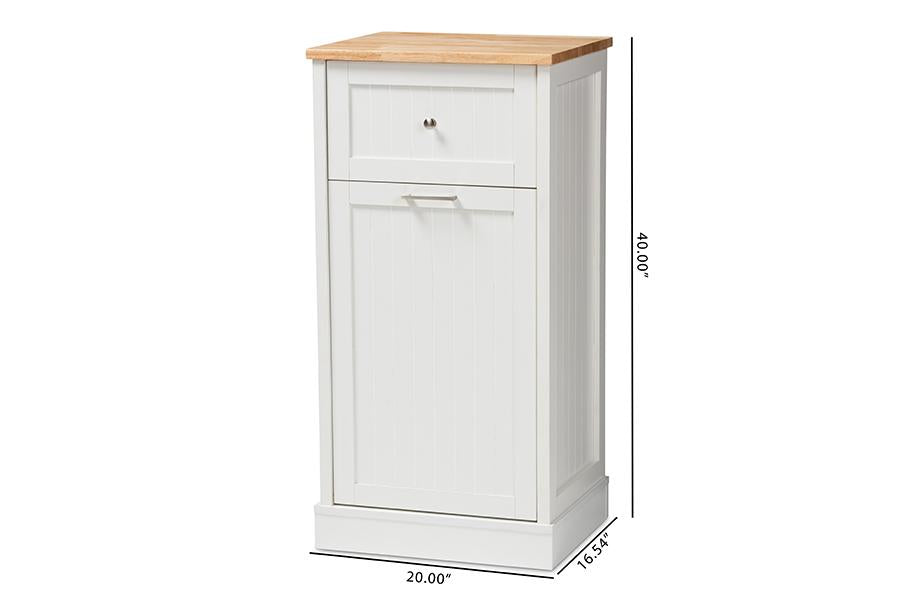 Baxton Studio Marcel Farmhouse and Coastal White and Oak Brown Finished Kitchen Cabinet