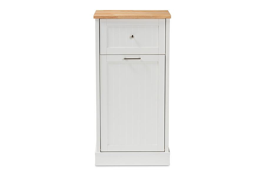 Baxton Studio Marcel Farmhouse and Coastal White and Oak Brown Finished Kitchen Cabinet