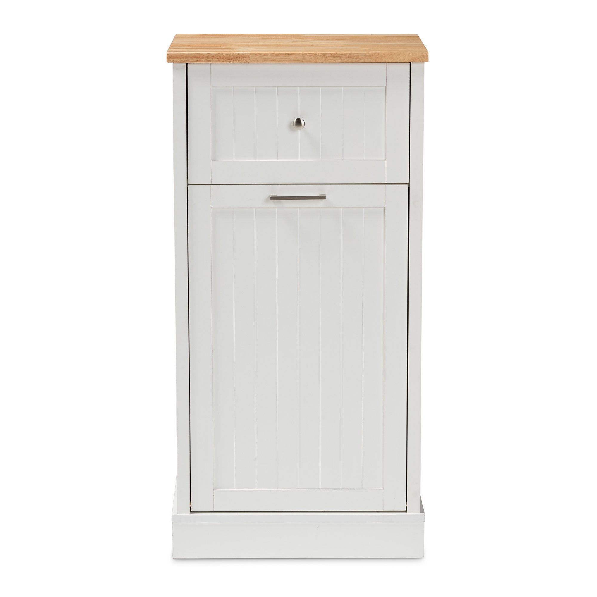 Baxton Studio Marcel Farmhouse and Coastal White and Oak Brown Finished Kitchen Cabinet