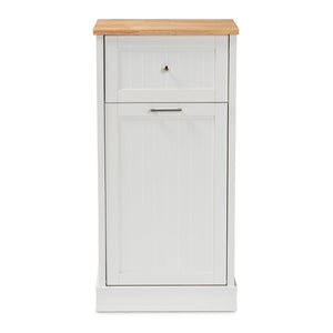 Baxton Studio Marcel Farmhouse and Coastal White and Oak Brown Finished Kitchen Cabinet