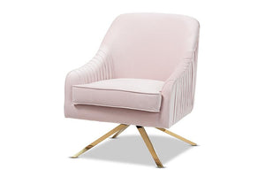 Baxton Studio Amaya Luxe and Glamour Light Pink Velvet Fabric Upholstered Gold Finished Base Lounge Chair