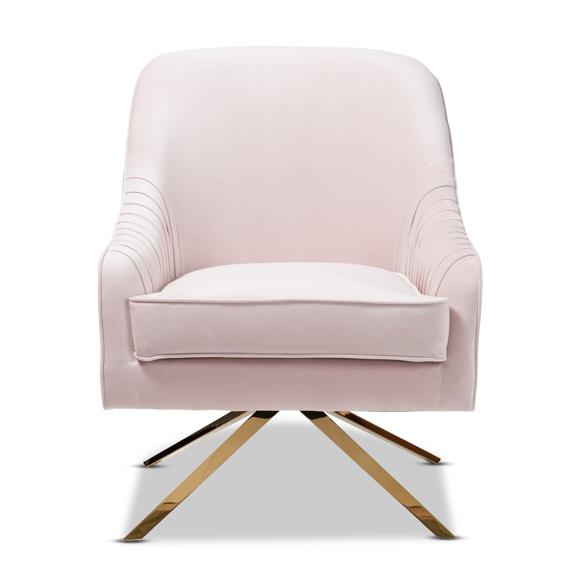 Baxton Studio Amaya Luxe and Glamour Light Pink Velvet Fabric Upholstered Gold Finished Base Lounge Chair