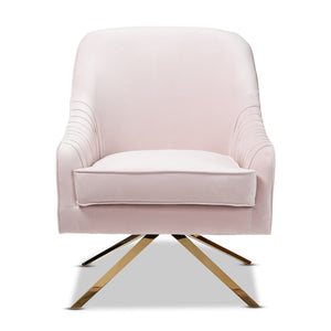 Baxton Studio Amaya Luxe and Glamour Light Pink Velvet Fabric Upholstered Gold Finished Base Lounge Chair